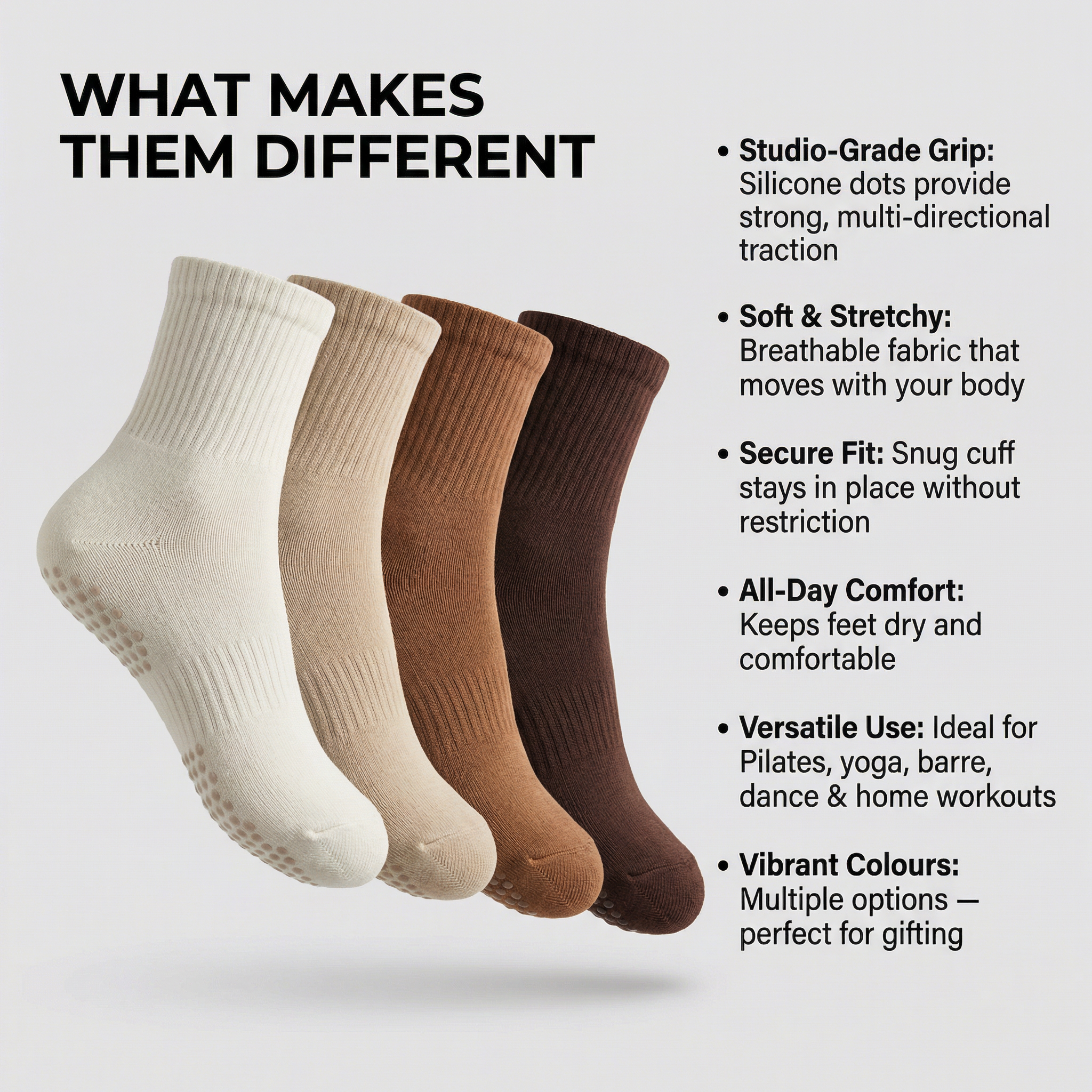 BELINO StudioGrip Pilates Socks – 4 Pack